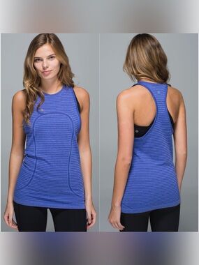 Lululemon Run Swiftly Tech Tank Rugby Stripe Tonal Heathered Pigment Blue Size 4